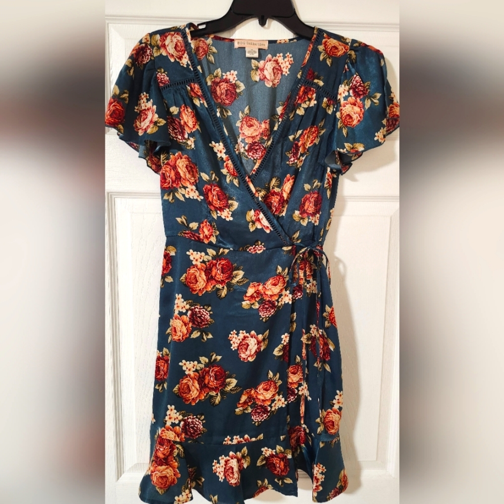 Floral Wrap Dress in Blue and Red